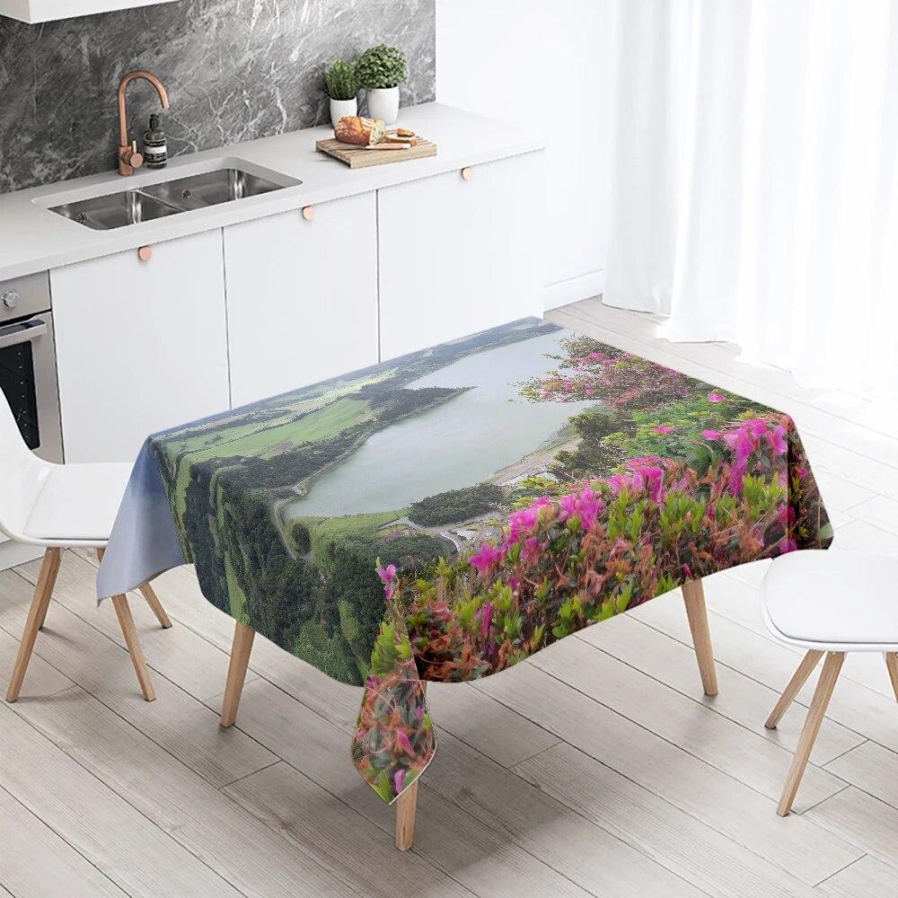 Landscape Printing Tablecloth Camping  Stain Resistant Waterproof Restaurant Table Decoration Kitchen Home