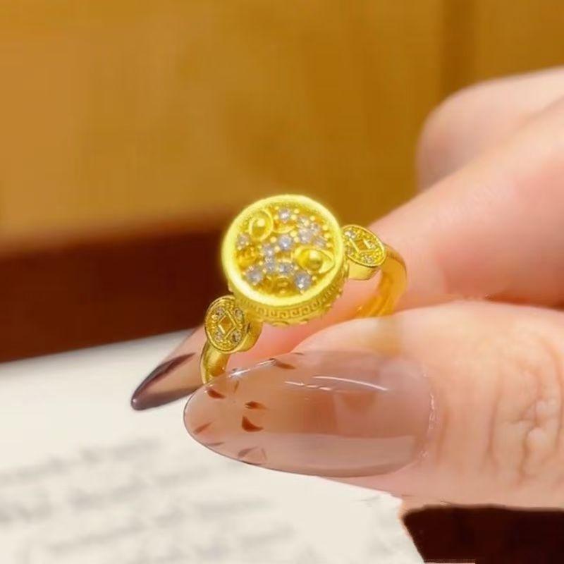 New Chinese-style Cornucopia Shape Rotatable Ring Opening Adjustable Niche Light Luxury Personalized Index Finger Ring Women