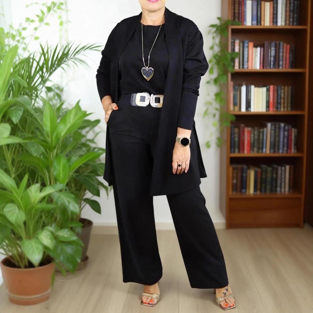 2025 European & American Fashion Women's Three-piece Set: Round Neck Tee, Short Sleeve, Long Pants, Mid-length Jacket