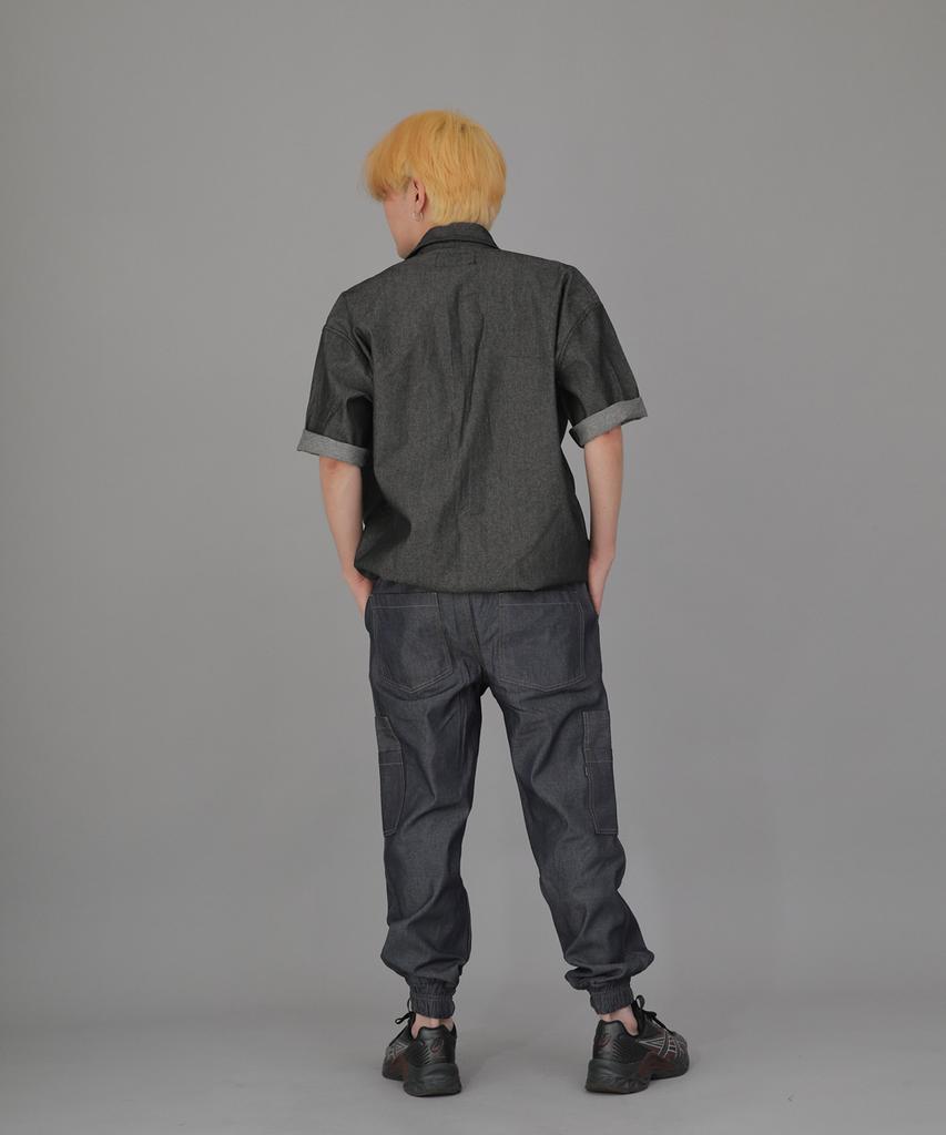 Seinteukeulu Bold Ankle Band Cargo Jogger Pants Bac-328 Denim Light Indigo