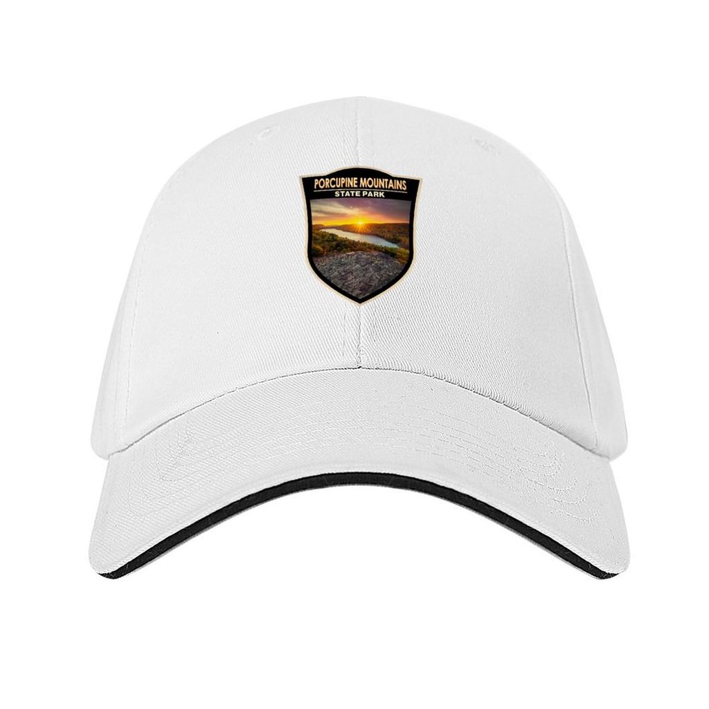 Porcupine Mountains State Park Michigan Watercolor Badge Baseball Cap Uv Protection Solar Hat tea Hat Mens Baseball Womens