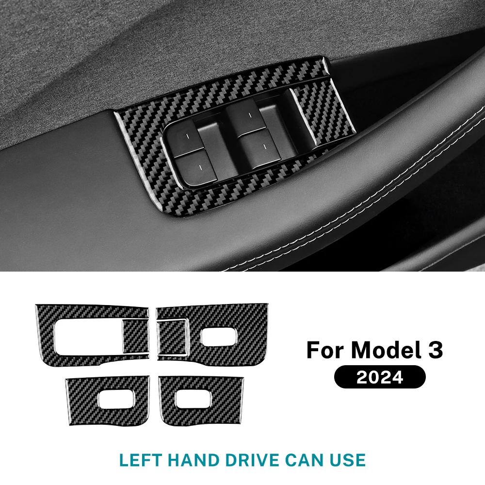 4pcs Real Soft Carbon Fiber Window Lifter Switch Sticker For Tesla Model 3 Highland 2025 2025 Trim Accessories