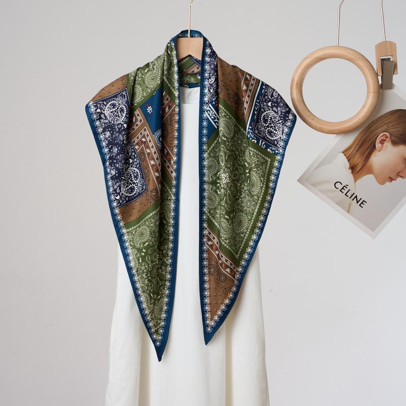 Summer Atmosphere Wearing Belt Waist Seal Twill Silk Simulation Silk Cool Triangle Scarf Cashew Print Women's Silk Scarf
