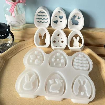 Osterhase Silikonform Set 6-Kavitäten DIY Osterbastelform Leicht zu lösen Wiederverwendbare Harz Kerzenherstellungsform