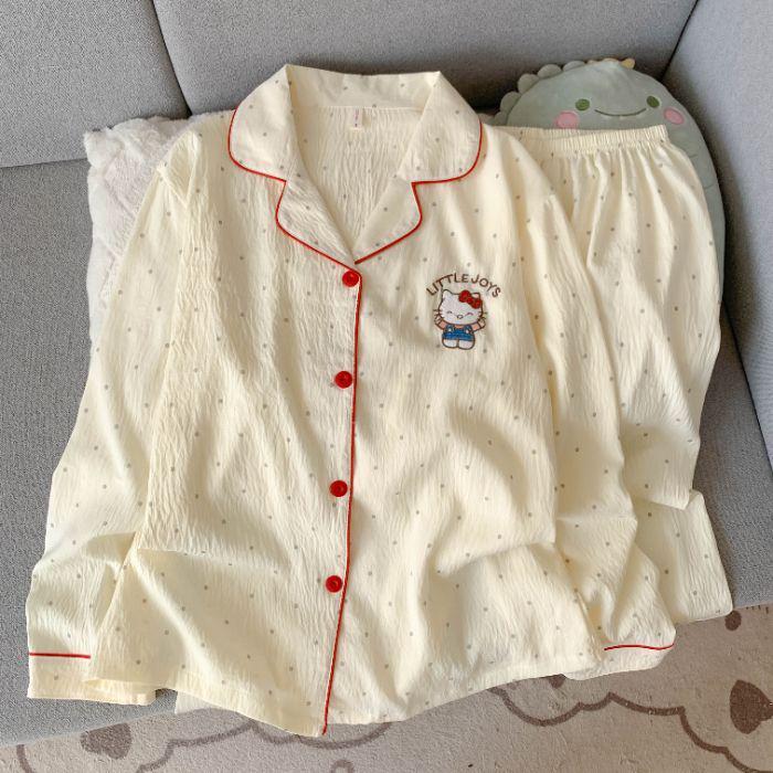 Cloud Cotton Women's Autumn Pajama Set: Long Sleeve, Long Pants, Cute & Casual Homewear, Wearable Outdoors