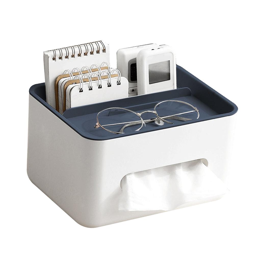 Tissue Box Cover Rectangular Multifunctional Napkin Box Holder with Remote Control Box for Living Room