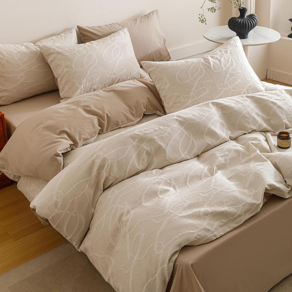 A-Class Cotton 3-Layer Gauze Bedding Set: Duvet Cover, Bed Sheet, Pillowcase - 4-Piece High-End Set