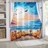 1pc Simulated Window Pumpkin Tree Halloween Bat Shower Curtain with Plastic Hooks, Decorated In Autumn and Winter Style