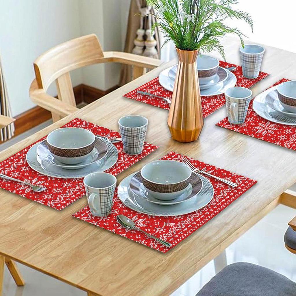 Autumn & Winter Imitation Linen Placemats: Heat-Resistant, Festive Decor for Christmas Parties