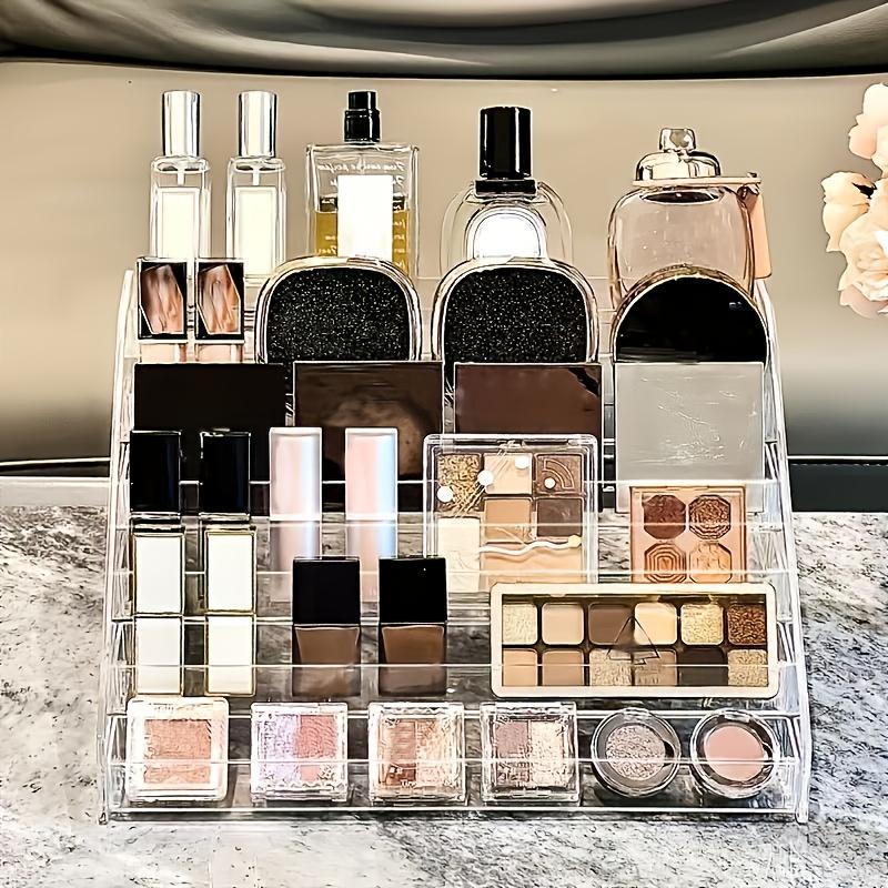 Elegant Acrylic Perfume & Cosmetic Organizer - Multi-Layer Clear Display Stand, Sleek Countertop Storage Rack for Vanity