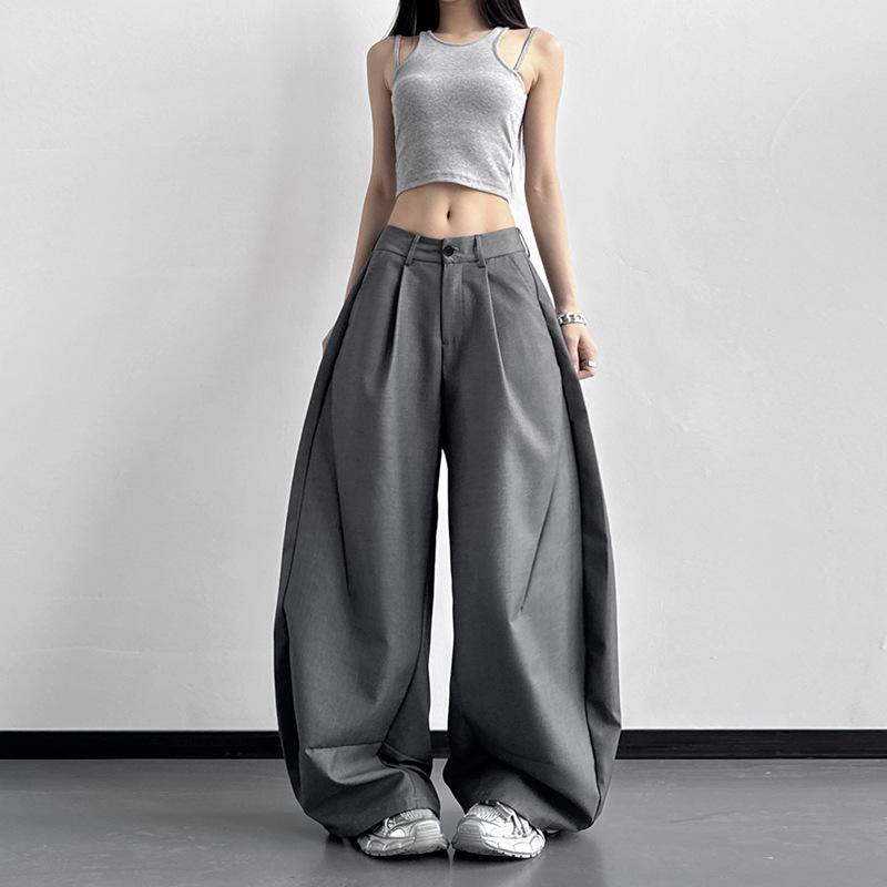 2026 Spring American Retro Wide-Leg Pleated Trousers - High Street Scissor-Leg Suit, Versatile, Loose, Slimming, Floor-Length Casual Pants.