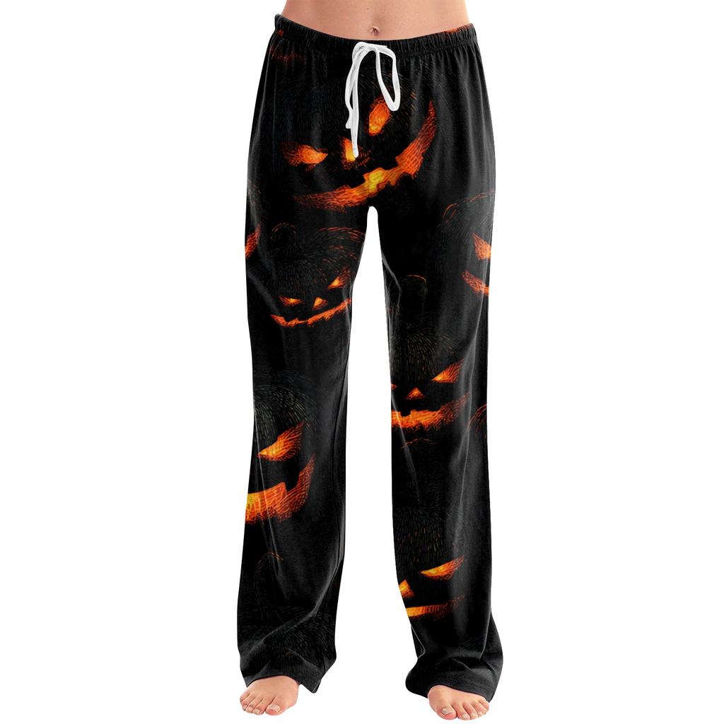 Women's Loose Fit Casual Pants Halloween Pumpkin Print Lounge Pants Elastic Waistband Comfortable Fit for Everyday Wear
