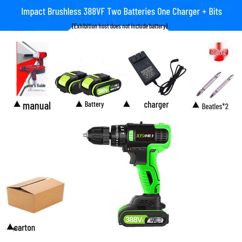 High-Power Brushless Cordless Drill with Rechargeable Lithium Battery, Two-Speed Electric Screwdriver & Impact Function