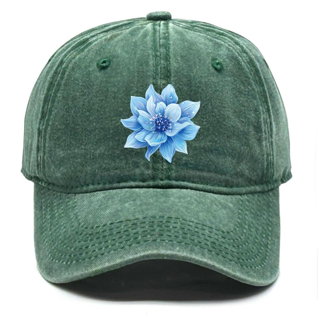 Blue Flower Print Adjustable Baseball Cap, Trucker Hat Raw Brim Simple Retro Casual Snapback Sun Hat