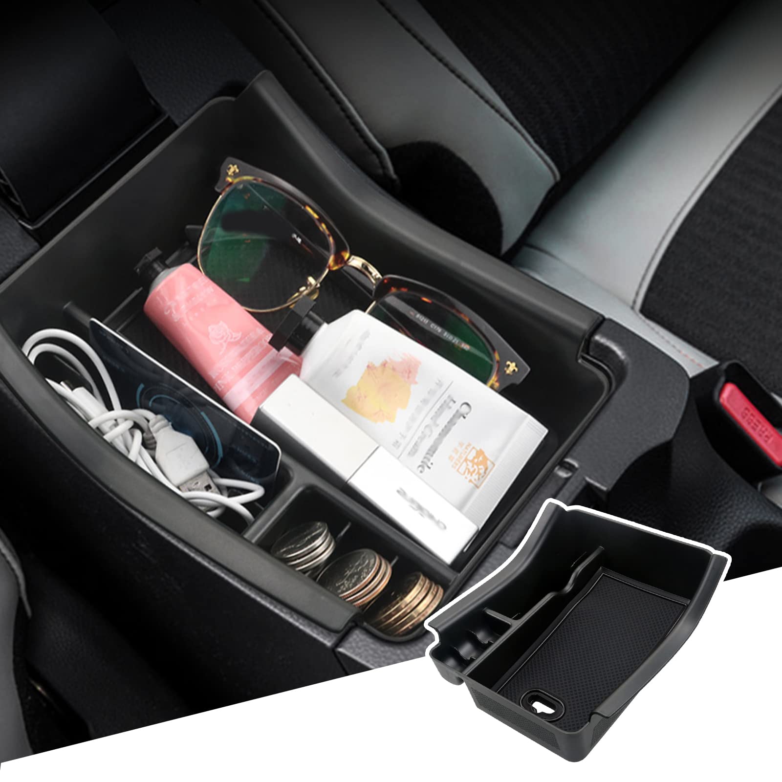 

BIBIBO Console Storage Box for the New Honda Vezel Includes Rubber and Accessories (2nd Generation), Mat, Non-Slip Tray, (Black)