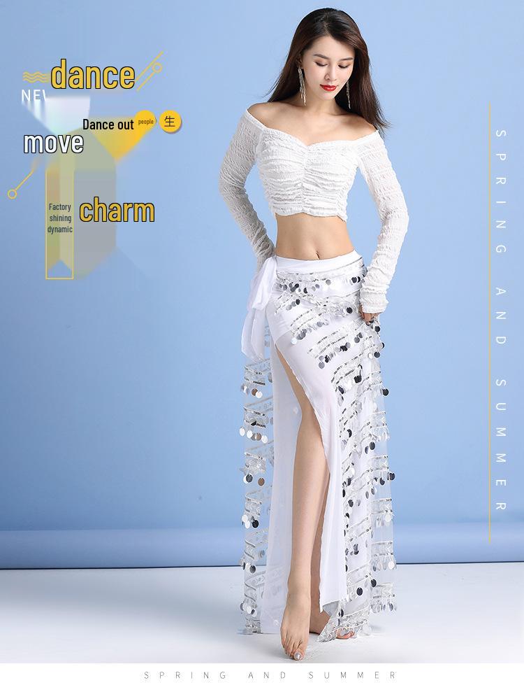 Conjunto de Dança do Ventre Feminino Huayu Outono/Inverno: Fantasia de Borla com Lantejoulas para Iniciantes