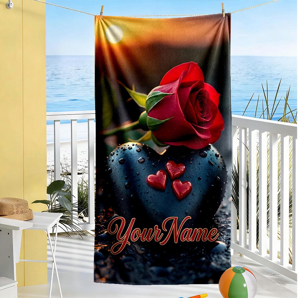 Rose Customized Name Beach Towel Super Soft Microfiber Quickdry Fabric Suitable for Sports Travel Swimming Yoga Bathroom Beach And Pool