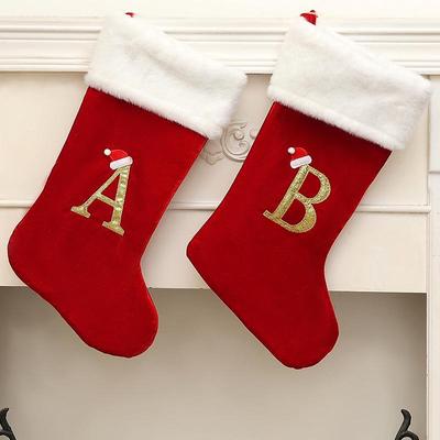 Children's Large Christmas Stocking with Alphabet Pendant - Cartoon Gift Bag Decoration