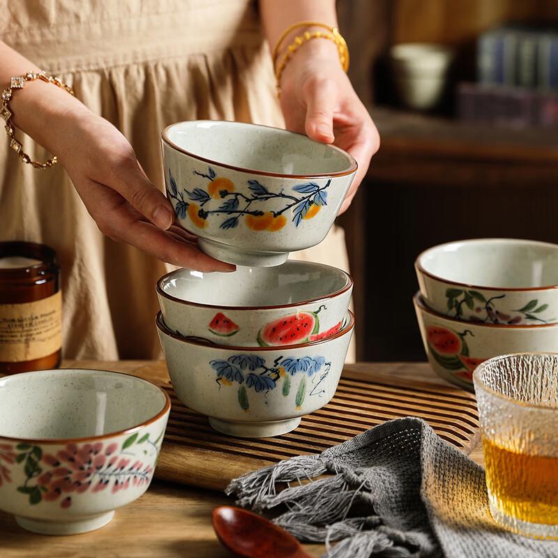 Retro Chinese Ink Wash Ceramic Rice Bowl Set of 4