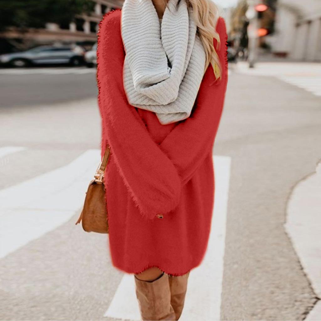 2025 Autumn Winter Women's Plush Dress Long Sleeve Round Neck Loose Mid-Length Fashion