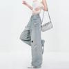 Zerrissene Jeans mit Schleife für Damen, hohe Taille, gerade Hose, lockere Jeanshose mit weitem Bein, Vintage, Y2k-Kleidung, trendige Übergröße