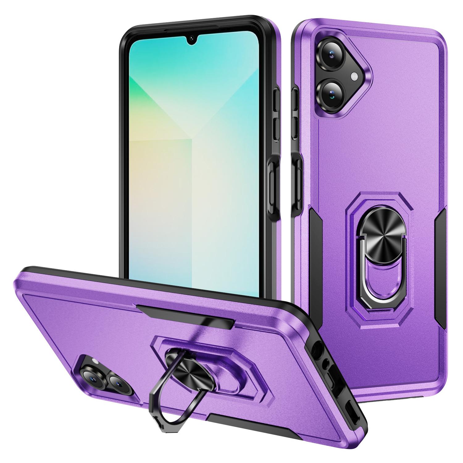 

For Samsung Galaxy A06 5G Case Military Grade Ring Kickstand PC+TPU Phone Cover Purple+Black