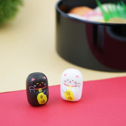 Hassi Top-in Chopstick Rests, Standing Up, Maneki Neko Design, White & Black, EX-3379, Set of 2