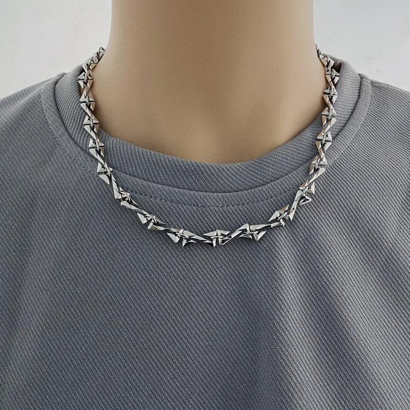 Meier Titanium steel necklace, men's splicing trendy brand, hip-hop cold wind inlaid zircon collarbone chain