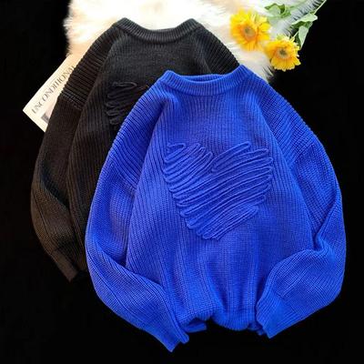 Pullover Sweater Female 2023 Love Sweater Women Autumn and Winter Loose Round Neck Versatile Lazy Style Knitwear Sweater Top
