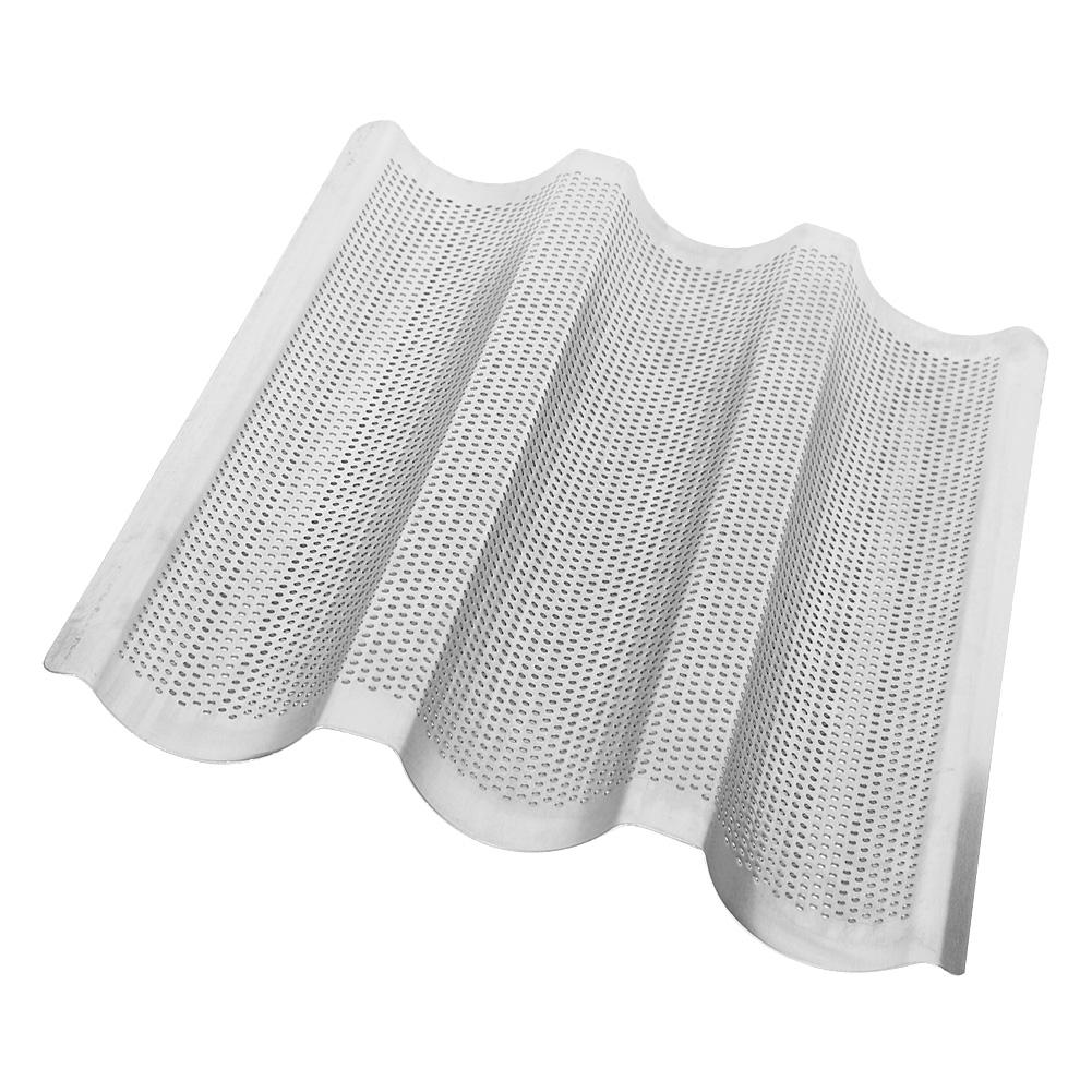 3 Grooves French Bread Baking Mold Baguette Waves Baking Tray Pan Bread Baking Tool Silver