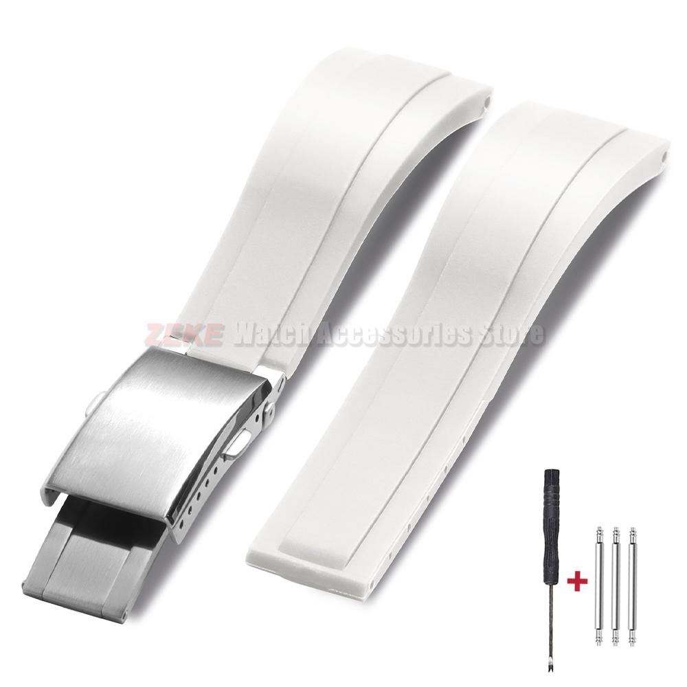 Silicone Watch Strap 20mm for Rolex for Water Ghost Green Waterproof Rubber Watch Band Solid Adjustable Folding Buckle Bracelet