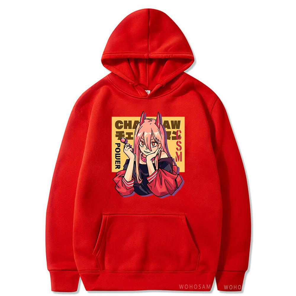 2026 Anime Power Chainsaw Man Makima Warm Hoodie Kawaii Girl Graphic Harajuku Cartoon Otaku Sweatshirt Autumn Winter Sweatshirt