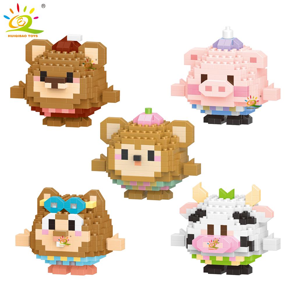 HUIQIBAO MOC Tier Mikro-Baustein Mini Niedlich 3D Diamant Modellstein DIY Stadtbau Spielzeug für Kinder Schreibtischdekoration