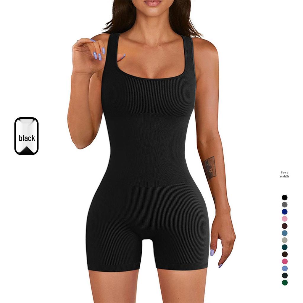2023 Women's Ribbed Short-Sleeve Yoga Jumpsuit – Summer Fitness One-Piece