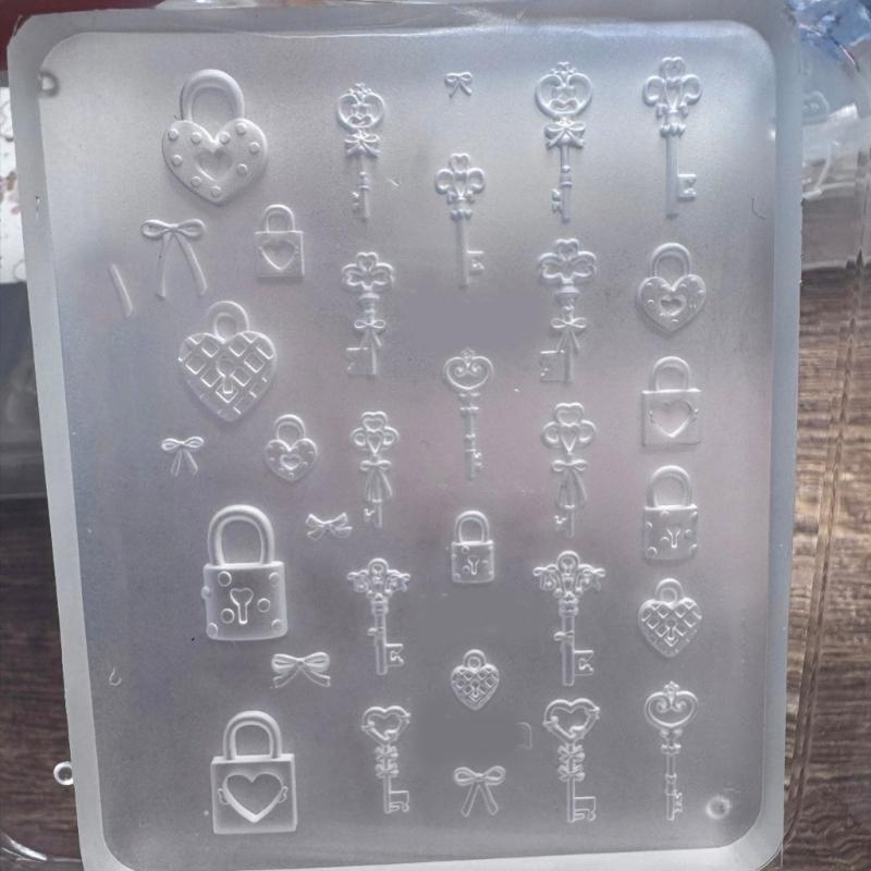 Nail Art Moulds Silicone Template Nail Designing Tool Lock Key Theme Silicone Handmade Molds for Manicure Creation