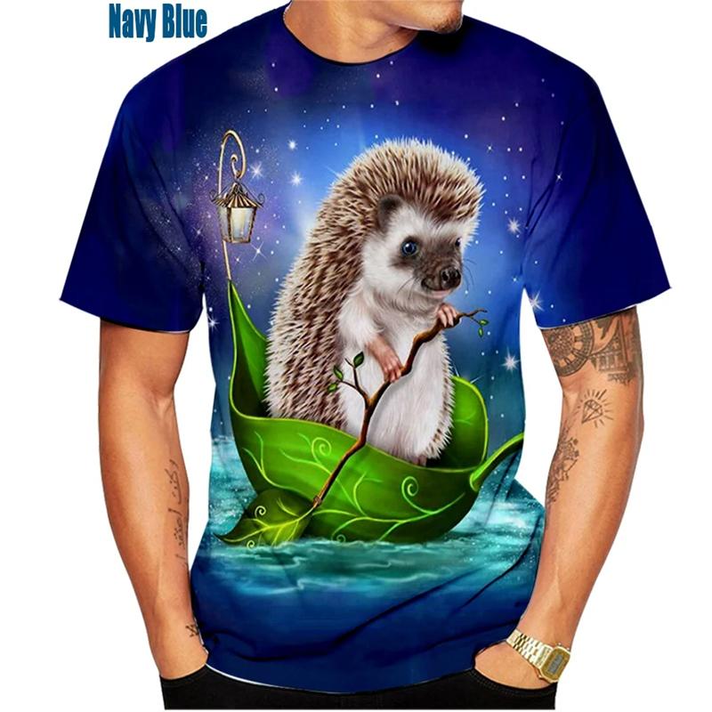 Funny Animal Hedgehog 3D Print T-Shirts Summer Oversized Harajuku Round Neck Short Sleeve Men's T-shirts