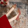 Neue rote High Heels Stilett Brautschuhe Chinesische Xiuhe Hochzeitsschuhe Dameneinzelschuhe flacher Ausschnitt