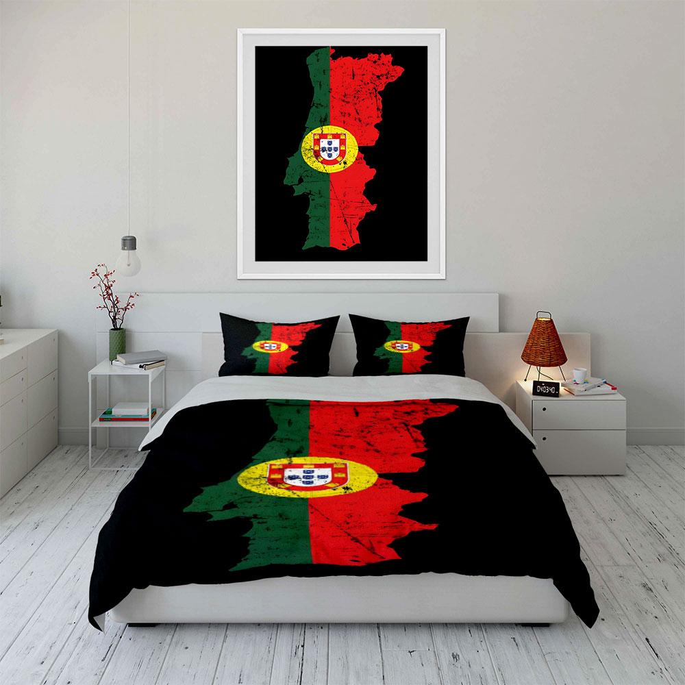 Portugal Flag with Map. Bedding Sets Duvet Cover Sets Duvet Covers Pillowcases(1*Duvet Cover 2*Pillowcases Without Duvet Insert)
