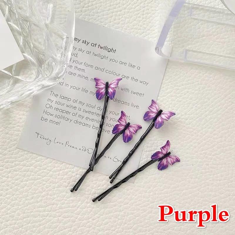 

4Pcs Blue Butterfly Fashion Hairpins Elegant Gauze Hair Clips Fashion Hair Accessories for Girls Butterfly Hairpin Hair Clips фиолетовый