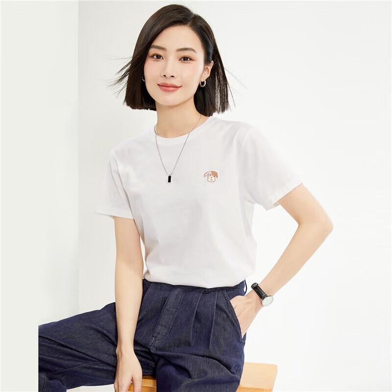 Giordano Women's Round Neck Embroidered Cotton T-Shirt