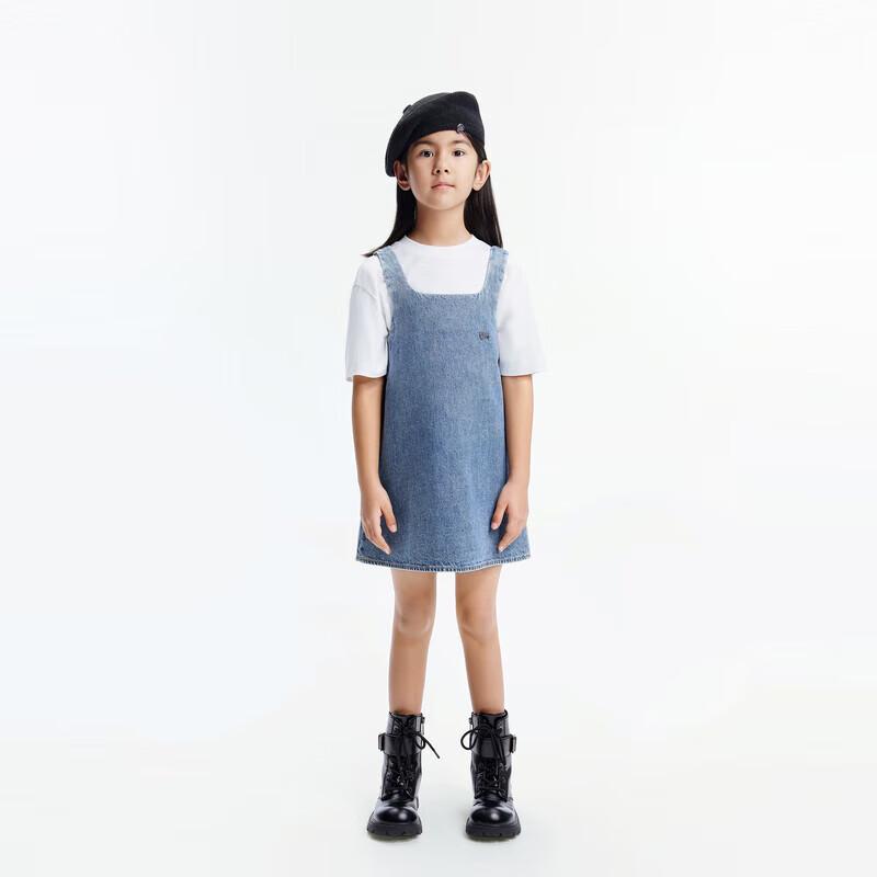 little MO&Co. Girls' Rhinestone Denim Suspender Dress