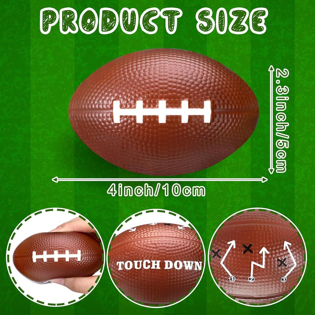 Meooeck 24 Pcs 4" Touchdown Printed Foam Mini Football Stress Balls Sport Balls Footballs Party Favors Foam Sports Balls for Football Party Supplies