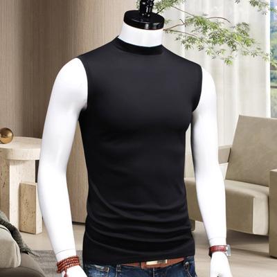גופיות לגברים חצי צווארון גבוה ללא שרוולים Slim Fit חולצות נמתחות מוצק
