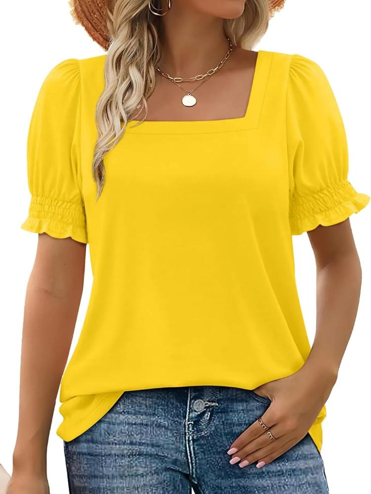 

Women s Square Neck Puff Sleeve Blouse Casual Tops in Multiple Colors XXL жовтий