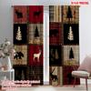 2pcs,2D Plane Printing Creative Curtains Red Checkered Bear Deer Forest Versatile 100% Polyester (without Rod) Versatile All Use