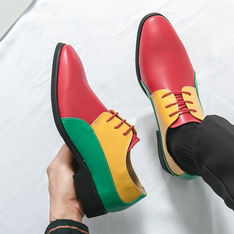 Fashion Spring Colored Oxford Shoes Men's Adult Party Color Blocking Casual Shoes Pointed Wedding Tie Lightweight High-quality Loafers