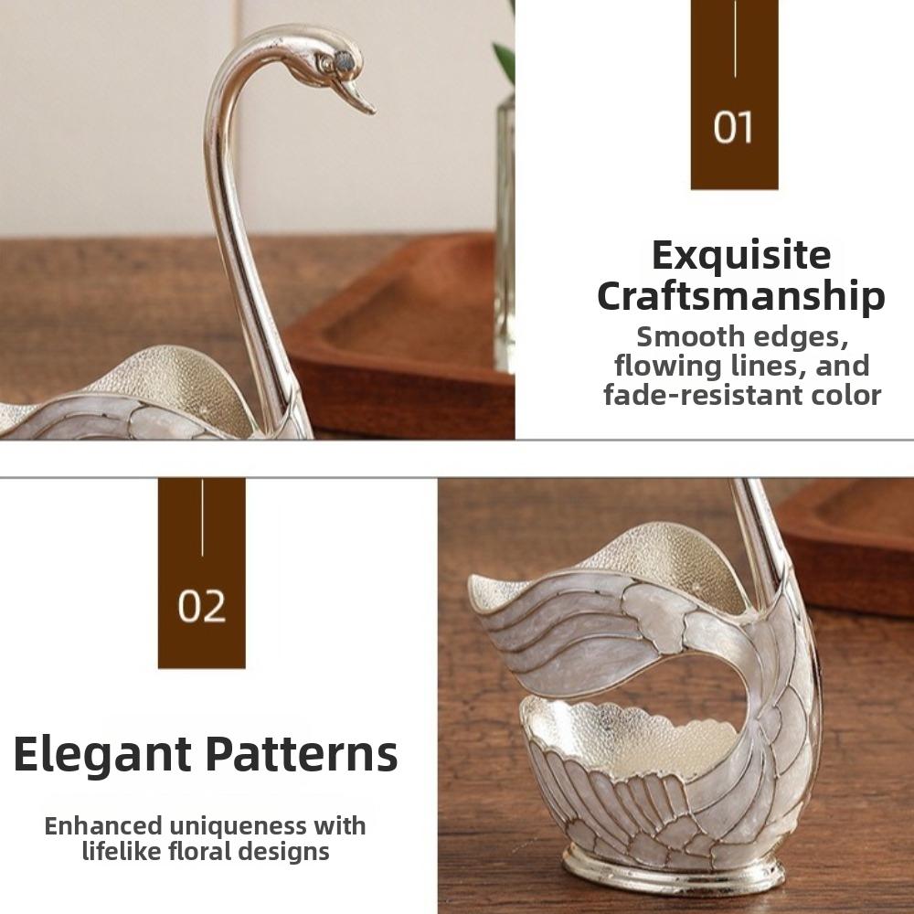 6 Pieces Coffee Spoon Set Swan Base Holder Stainless Steel Spoons Dessert Spoon Set Fruit Dessert