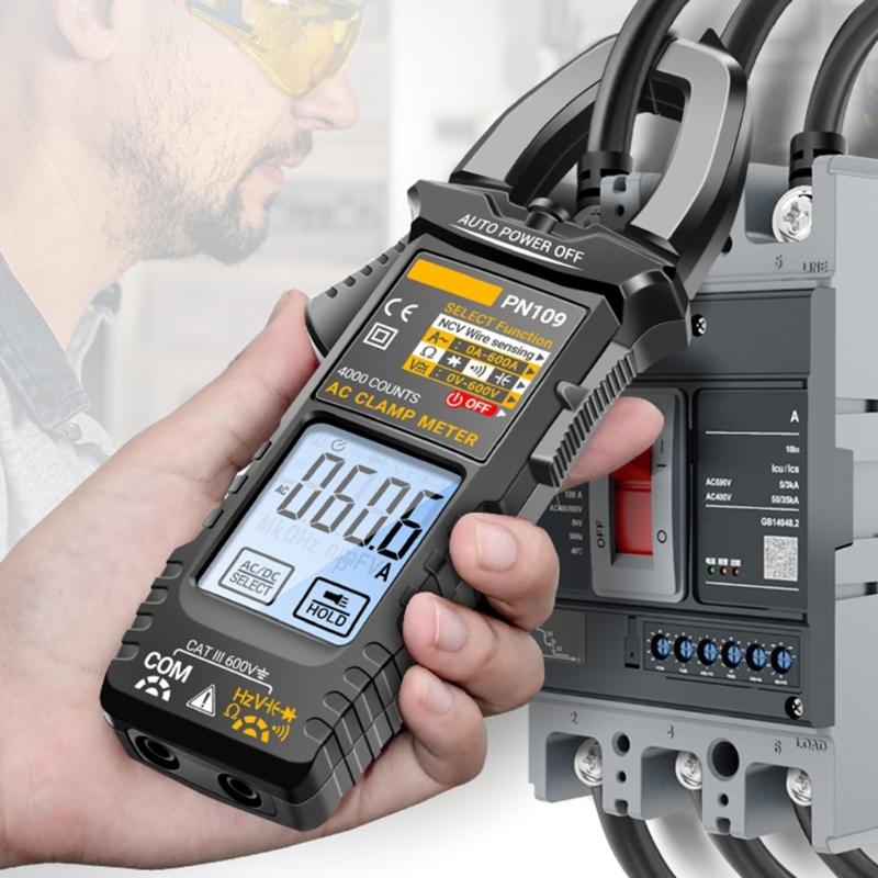 PN109 Clamp Meter Voltage Current Tester 4000 Counts Backlit Multimeter for Resistance Diode NCV Testing