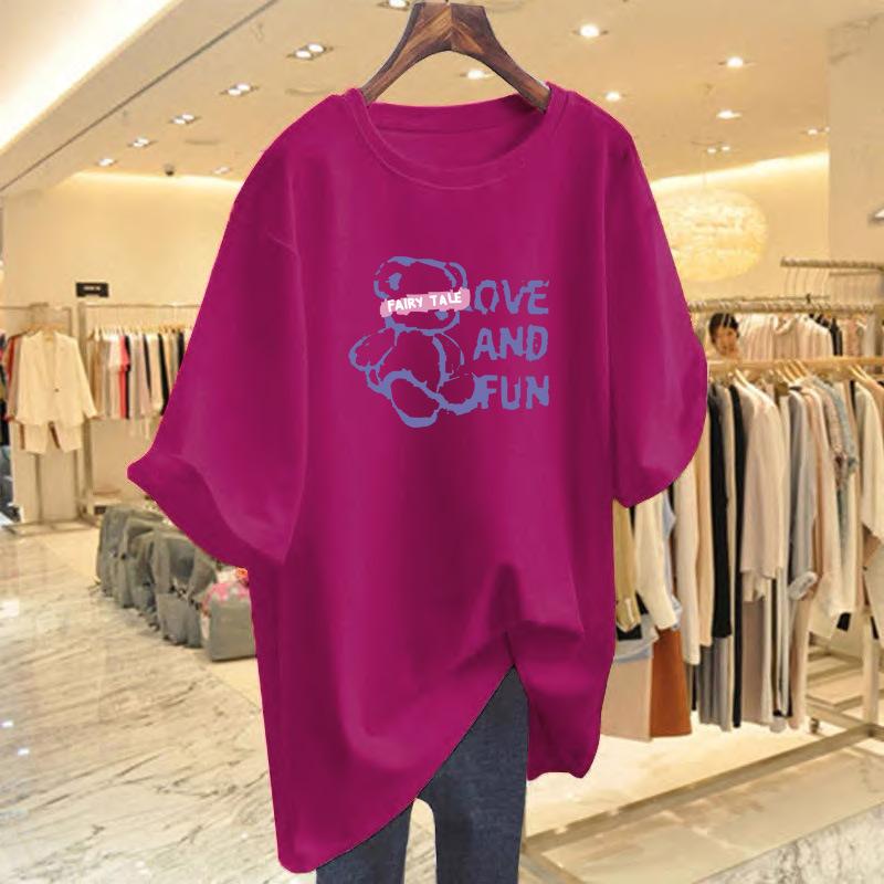 Loose letter printing pure cotton bear t-shirt top female cartoon summer new casual bottoming shirt short sleeve