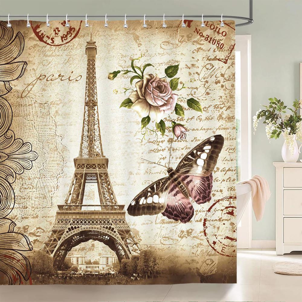 Wieża Paryska Krajobraz Paryża Zasłony Prysznicowe Łazienka Wodoodporna Zasłona Kąpielowa Tkanina Poliestrowa Zasłona Kąpielowa 180*180cm